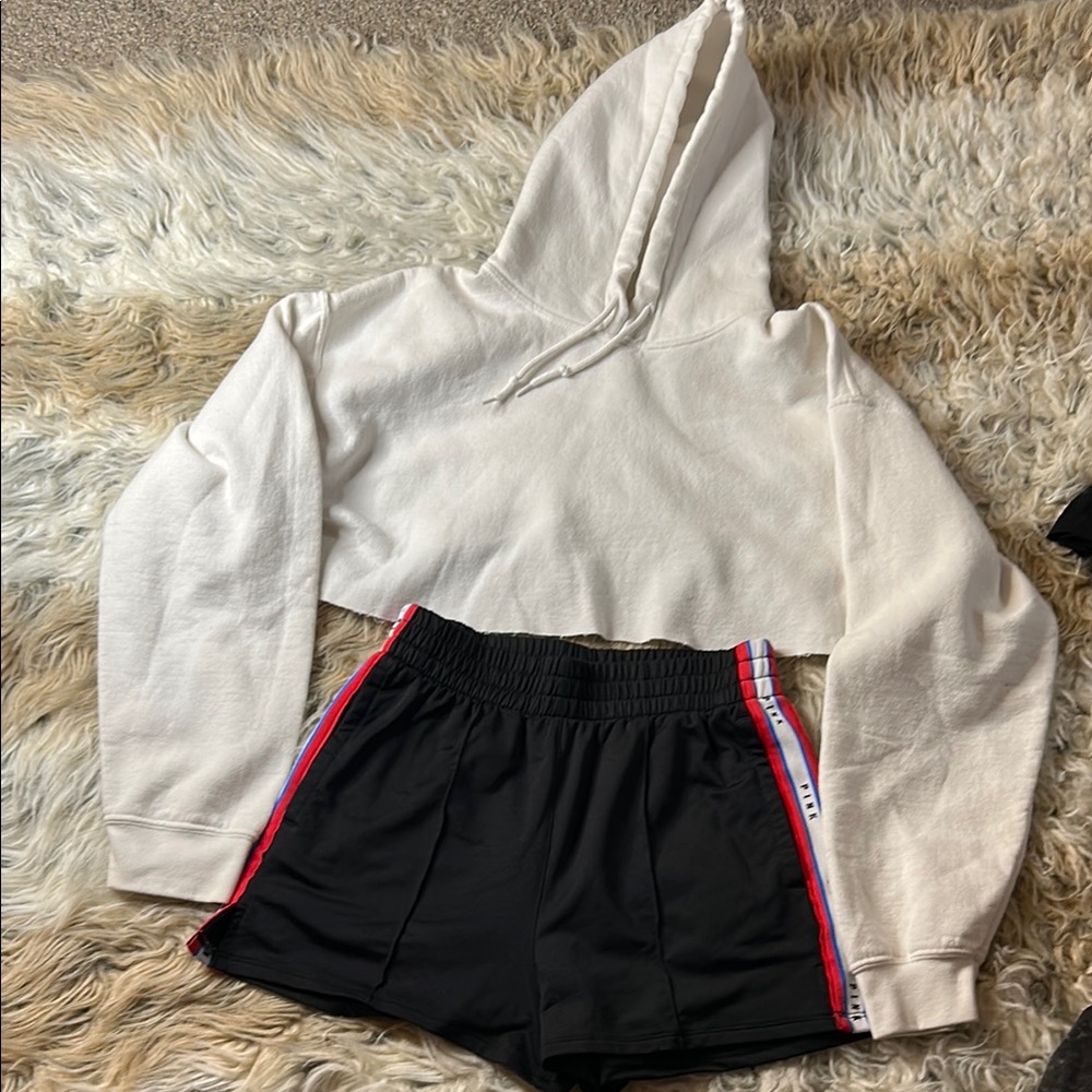 Victoria”s Secret PINK Athletic Shorts & Crop Hoodie Set (Small)